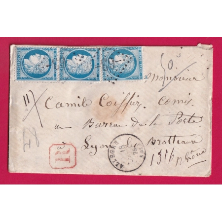 N°60 PAIRE + UN GC 63 ALLEGRE HAUTE LOIRE RECOMMANDE POUR LYON RHONE LETTRE COVER