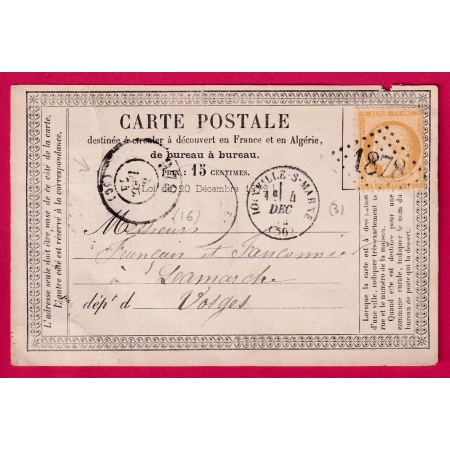 N°55 GC 1878 JOINVILLE SUR MARNE HAUTE MARNE + BUREAU DE PASSE 978 CHAUMONT EN BASSIGNY LAMARCHE VOSGES LETTRE COVER