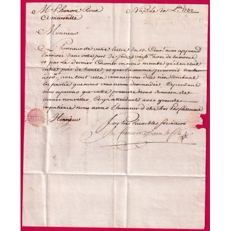 MARQUE MANUSCRIT NICE ALPES MARITIMES 1752 POUR MARSEILLE LETTRE COVER