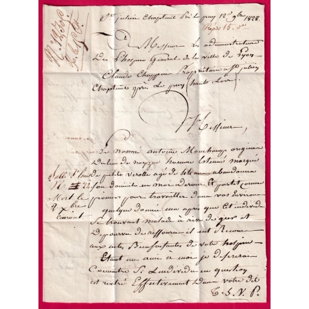 MARQUE P41P ISSENGEAUX HAUTE LOIRE 1828 POUR LYON LETTRE COVER