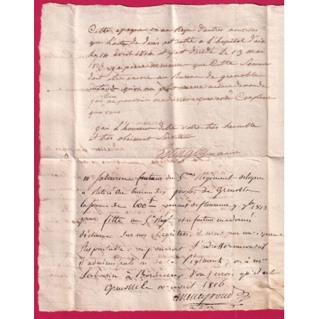 MARQUE 31 FLEURANCE GERS 1816 CACHET FLEUR DE LYS MAIRIE DE CEZAN POUR GRENOBLE ISERE LETTRE COVER