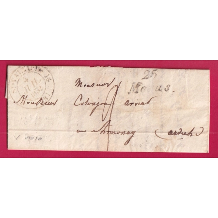 CURSIVE 25 MORAS DROME CAD TYPE 12 ST VALLIER POUR ANNONAY 1832 INDICE 10 LETTRE COVER