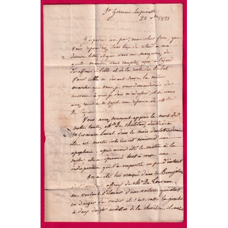 CURSIVE 88 ST GERMAIN DE L'ESPINASSE LOIRE 1835 POUR PARIS INDICE 11 LETTRE COVER
