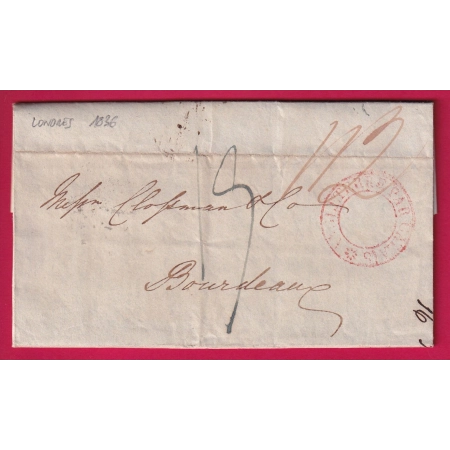 CACHET ENTREE ECHOPPE ANGLETERRE PAR CALAIS LONDRES ANGLETERRE  POUR BORDEAUX LETTRE COVER