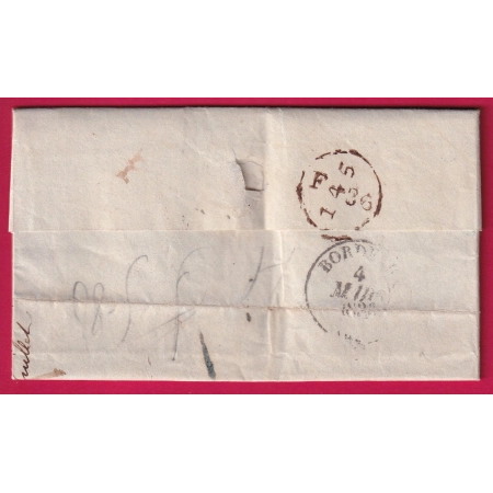 CACHET ENTREE ECHOPPE ANGLETERRE PAR CALAIS LONDRES ANGLETERRE  POUR BORDEAUX LETTRE COVER