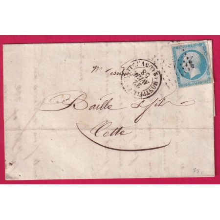 N°14 CONVOYEUR STATION ESSAI MONTPELLIER A CETTE 2EME CONVOI POUR CETTE 1858 INDICE 17 HERAULT LETTRE COVER