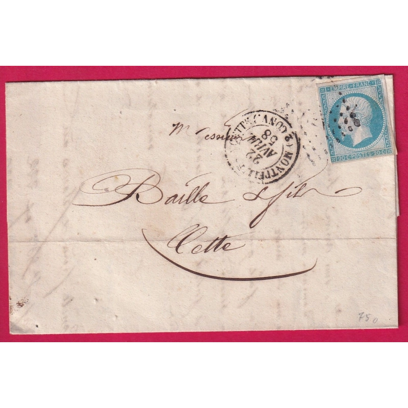 N°14 CONVOYEUR STATION ESSAI MONTPELLIER A CETTE 2EME CONVOI POUR CETTE 1858 INDICE 17 HERAULT LETTRE COVER