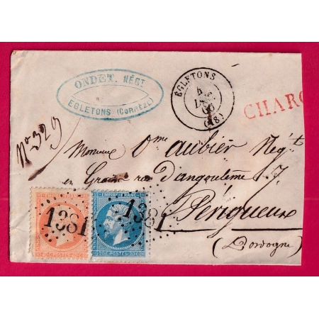 N°22 23 GC 1381 EGLETONS CORREZE POUR PERIGUEUX DORDOGNE LETTRE COVER