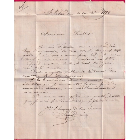 N°60 GC 3581 ST ETIENNE LOIRE CAD TYPE 18 POUR CORRE HAUTE SAONE 2 BUREAU DE PASS AU DOS VESOUL ET DIJON LETTRE COVER