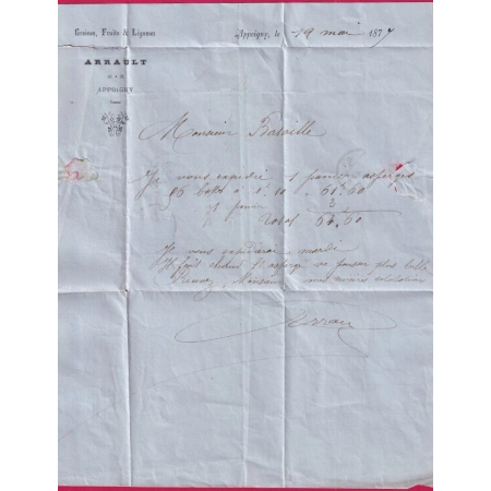 N°75 78 APPOIGNY YONNE POUR SAXON LES BAINS 1877 SUISSE CANTON DU VALAIS LETTRE COVER