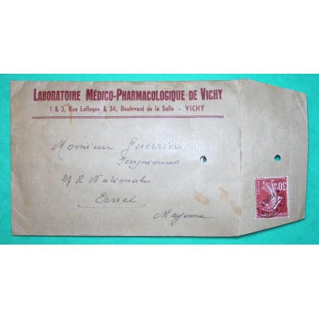 N°160 SEMEUSE PREOBLITERE BELLE ENVELOPPE ECHANTILLON LABORATOIRES MEDICO PHARMACOLOGIQUE VICHY ALLIER AVEC MEDICAMENTS