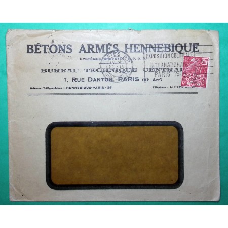 N°272 FEMME FACHI CONCORDANCE FLIER EXPOSITION COLONIALE PARIS 1931 BELLE ENVLOPPE PUB BETONS ARMES HENNEBIQUE NANTES