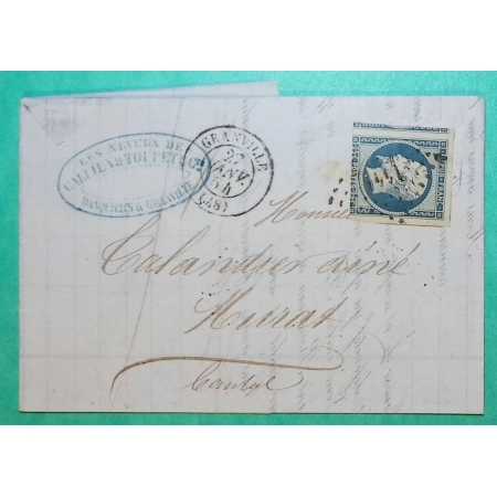 N°10 NAPOLEON REPUBLIQUE PC 1441 GRANVILLE MANCHE POUR MURAT CANTAL 1854 LETTRE COVER FRANCE