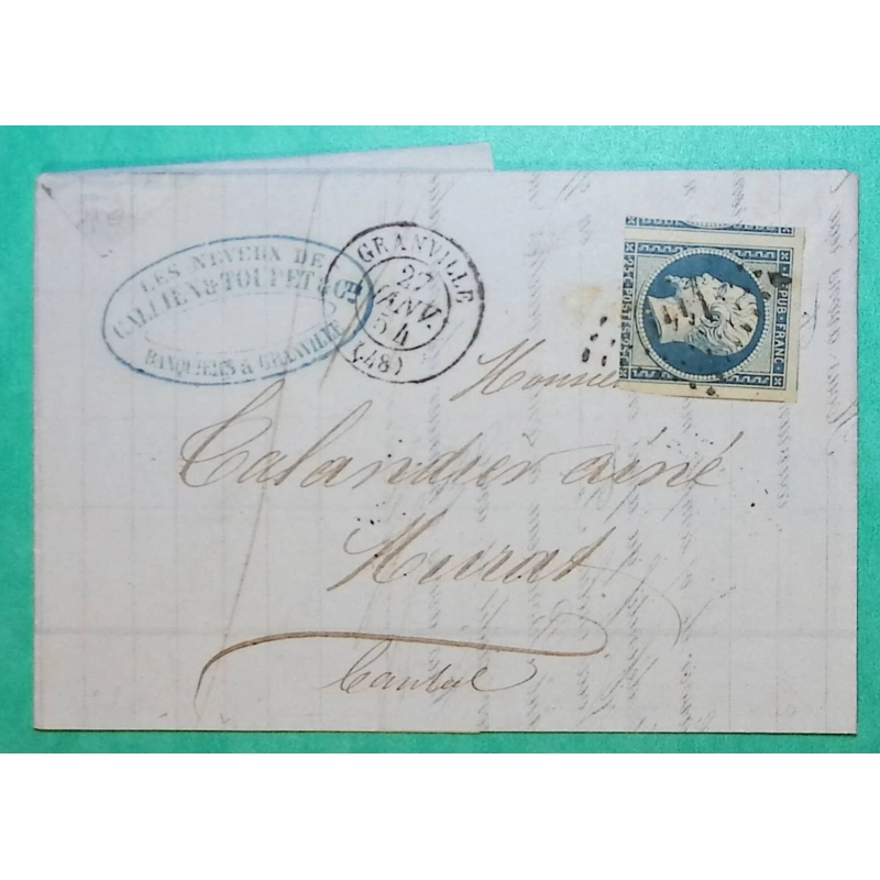 N°10 NAPOLEON REPUBLIQUE PC 1441 GRANVILLE MANCHE POUR MURAT CANTAL 1854 LETTRE COVER FRANCE
