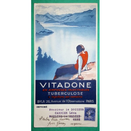 N°279 SEMEUSE PREOBLITERE CARTE POSTALE PUBLICITAIRE MEDICAMENT VITADONE TUBERCULOSE LABORATOIRES BYLA PARIS