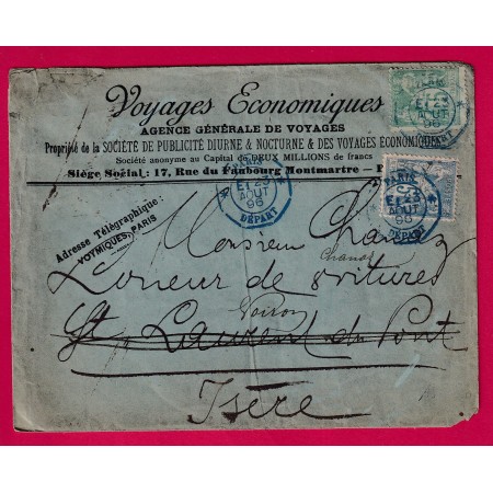 N°75 90 LEVEEE EXCEPTIONNELLE PARIS DEPART E1 EN BLEUE POUR VOIRON ST LAURENT DU PONT ISERE 1896