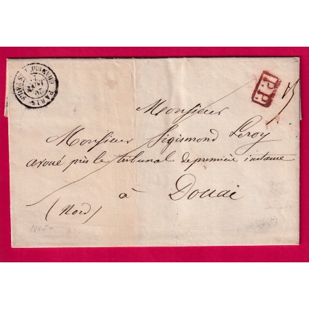 CAD TYPE 15 PARIS CHAMBRE DES PAIRS + PP ROUGE 1845 POUR DOUAI NORD