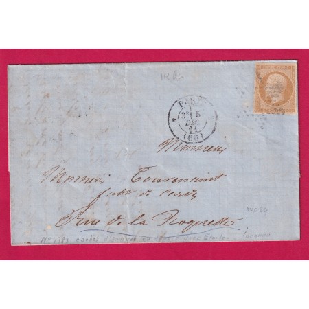 N°13 RARE CACHET POTHION 1383 PARIS * 60 2 1861 POUR PARIS INDICE 24
