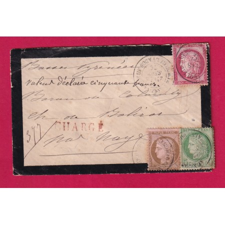 N°53 54 57 CAD TYPE 18 MORTEAUX EN COULIBOEUF CALVADOS LETTRE CHARGEE POUR NAY BASSES PYRENEES