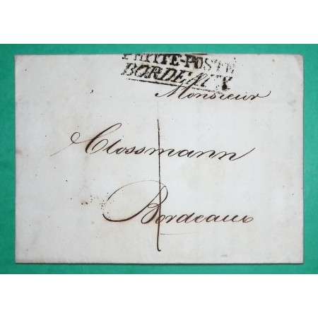MARQUE LINEAIRE PETITE POSTE DE BORDEAUX CORRESPONDANCE LOCALE TAXE 1 GIRONDE 1820