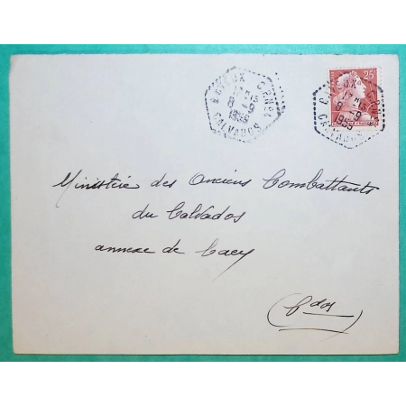 N°1011C MARIANNE DE MULLER CACHET MANUEL POSTE AUTOMOBILE BAYEUX CALVADOS CP N°4 POUR CAEN 1959 LETTRE COVER FRANCE