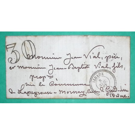 CAD TYPE 22 IZEAUX ISERE POUR LAPEYROUSE MORNAY DROME TAXE 30 1867 LETTRE COVER FRANCE