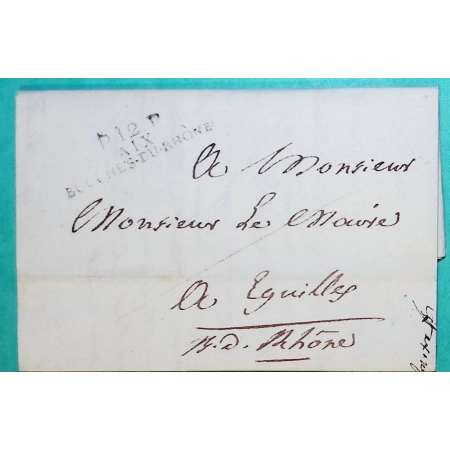 MARQUE P12P AIX BOUCHES DU RHONE POUR EGUILLES 44x11 1817 LETTRE COVER FRANCE