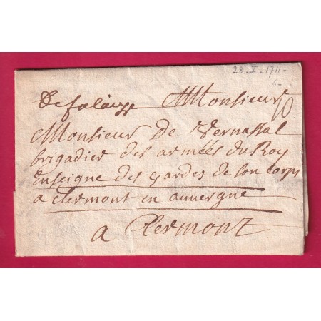 MARQUE MANUSCRIT FALAISE CALVADOS 1711 LENAIN N°1 INDICE 18 POUR GARDE DU CORPS ARMEE DU ROI CLERMONT FERRAND PUY DE DOME