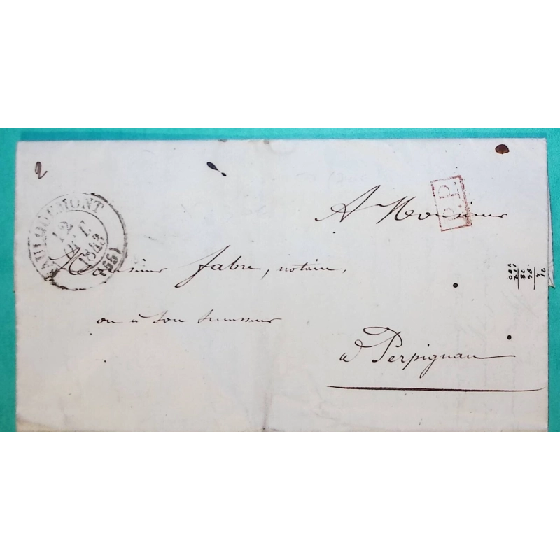 CAD TYPE 13 FAULQUEMONT MOSELLE PP PORT PAYE POUR PERPIGNAN PYRENEES ORIENTALES 1843 LETTRE COVER FRANCE