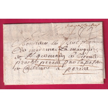 MARQUE MANUSCRIT DE VERSAILLES 1714 LENAIN N°15A INDICE 16 POUR COUTANCES MANCHE