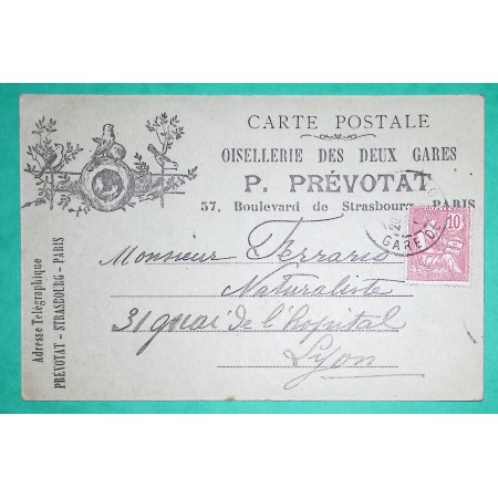 N°124 MOUCHON RETOUCHE CARTE POSTALE PRIVE PUBLICITE OISELLERIE DES DEUX GARE OBLITERATION PARIS GARE DE L'OUEST 1903