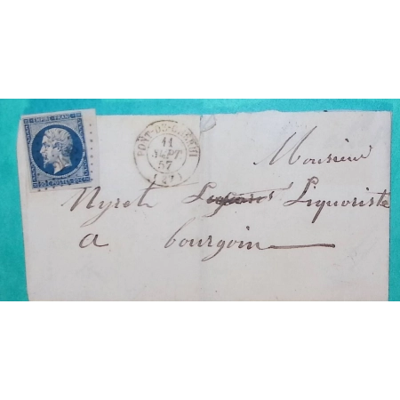 N°14 TB BDF + VOISIN PC 2499 PONT DE CHERUI ISERE POUR BOURGOIN JALLIEU 1857 LETTRE COVER FRANCE