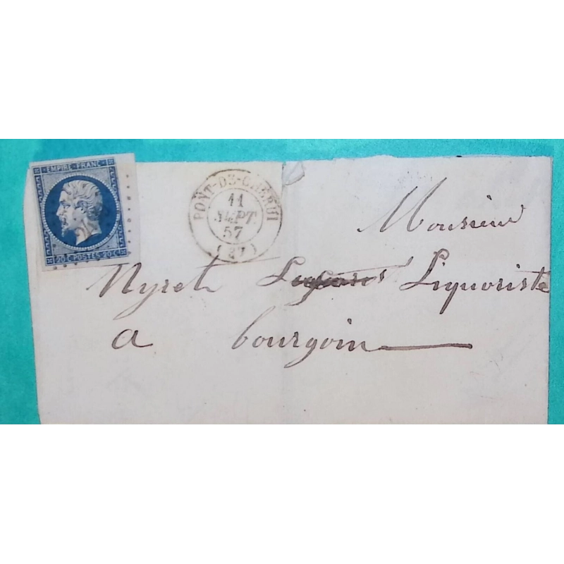 N°14 TB BDF + VOISIN PC 2499 PONT DE CHERUI ISERE POUR BOURGOIN JALLIEU 1857 LETTRE COVER FRANCE