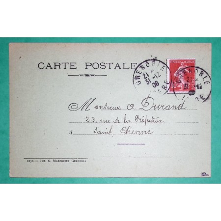 N°138 SEMEUSE CARTE POSTALE PRIVE PUBLICITE MANUFACTURE CHAPEAUX DE PAILLE SIMON GONTARD GRENOBLE ISERE 1908