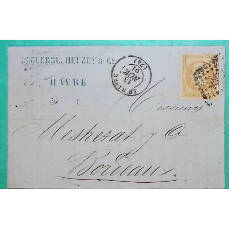 N°16 PC 1495 LE HAVRE SEINE INFERIEURE DOUBLE PORT POUR BORDEAUX GIRONDE 1861 LETTRE COVER FRANCE