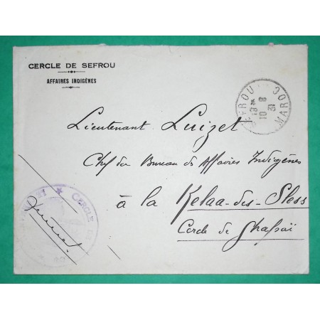 FRANCHISE MILITAIRE FM CERCLE DE SEFROU MAROC AFFAIRES INDIGENES POUR KELAA DES SLESS 1931