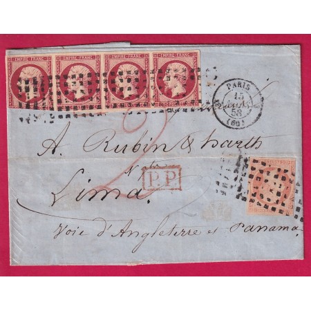 N°16 + 17 BANDE DE 4 PARIS ROULETTE GROS POINTS POUR LIMA PEROU VIA PANAMA VOIE ANGLAISE