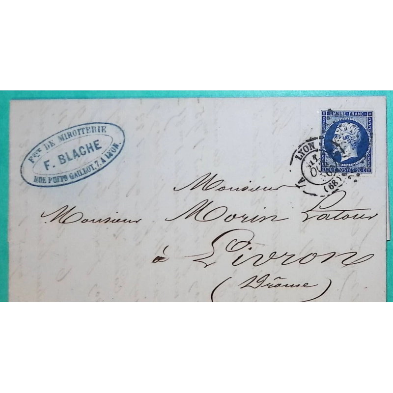 N°14 PC 1818 LYON + CAD TYPE 15 A LYON A LES TERREAUX BELLE FACTURE POUR LIVRON DROME 1856 LETTRE COVER FRANCE