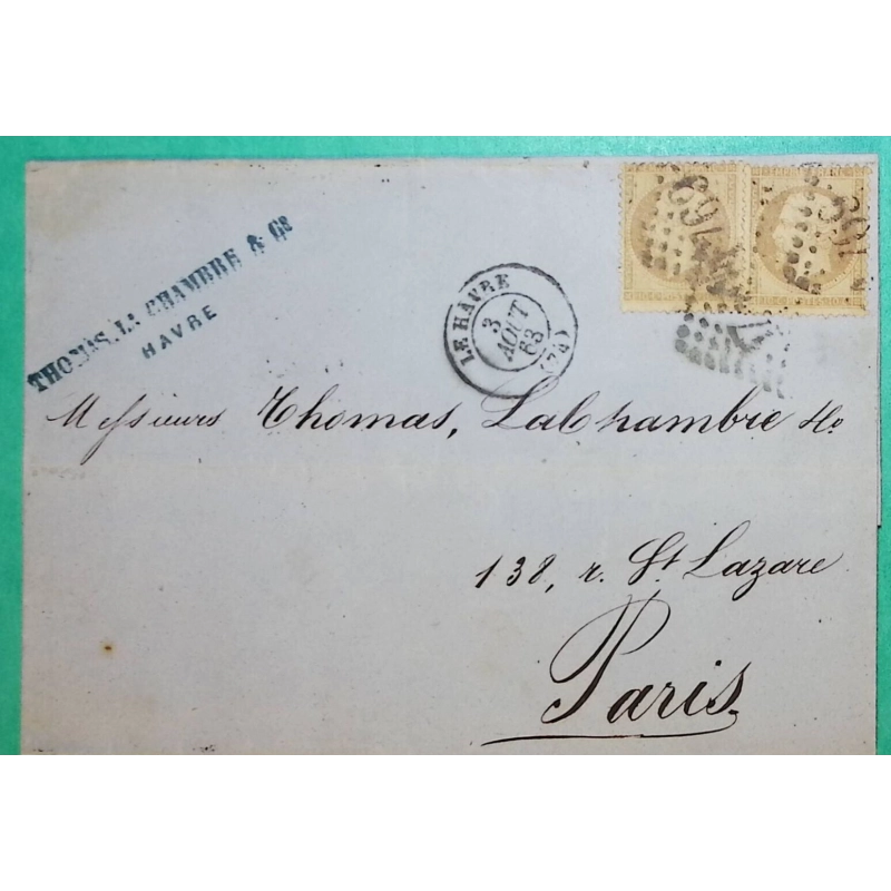 N°21 x2 GC 1769 LE HAVRE SEINE INFERIEURE POUR PARIS 1863 LETTRE COVER FRANCE