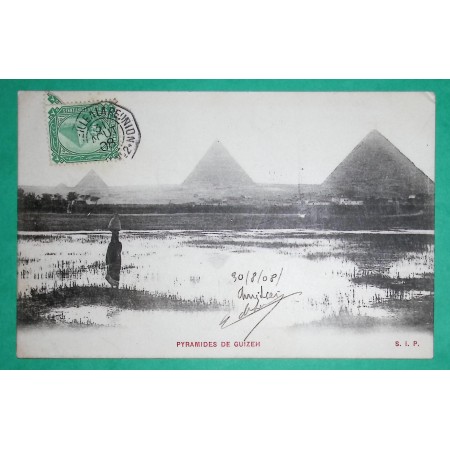 CONCORDANCE TIMBRE CARTE POSTALE PYRAMIDE DE GUIZEH EGYPTE AMBULANT MARITIME MARSEILLE A LA REUNION N°2 POUR BLIDAH ALGERIE 1908