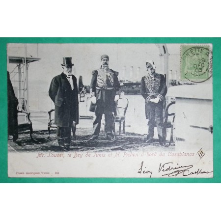 5C REGENCE DE TUNIS AMBULANT LA GOULETTE A TUNIS TUNISIE CARTE POSTALE M. LOUBET BEY DE TUNIS POUR LORIENT MORBIHAN 1903