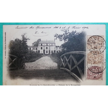 N°108 + 110 PAIRE BLANC CARTE POSTALE TARIF 10C LA FERTE ST AUBIN CHATEAU ROUSSELIERE LOIRET POUR ORLEANS 1904 FRANCE