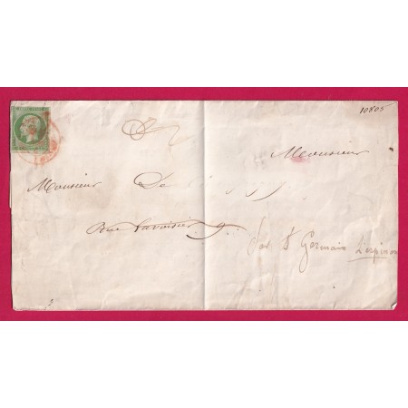 N°12 CAD ROUGE DES IMPRIMES PARIS POUR SAINT HAON LE VIEUX LOIRE CAD TYPE 22 AU DOS COTE 900€