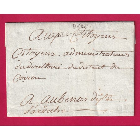 MARQUE REVOLUTIONNAIRE P68P VILLE AFFRANCHIE LYON RHONE AN3 1795 POUR AUBENAS ARDECHE INDICE 22