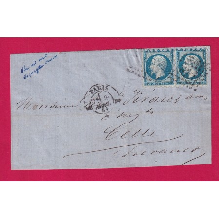 N°14B BLEU SUR VERT PAIRE PIQUAGE SUSSE PARIS BUREAU K  POUR CETTE HERAULT DEVANT DE LETTRE FRONT COVER