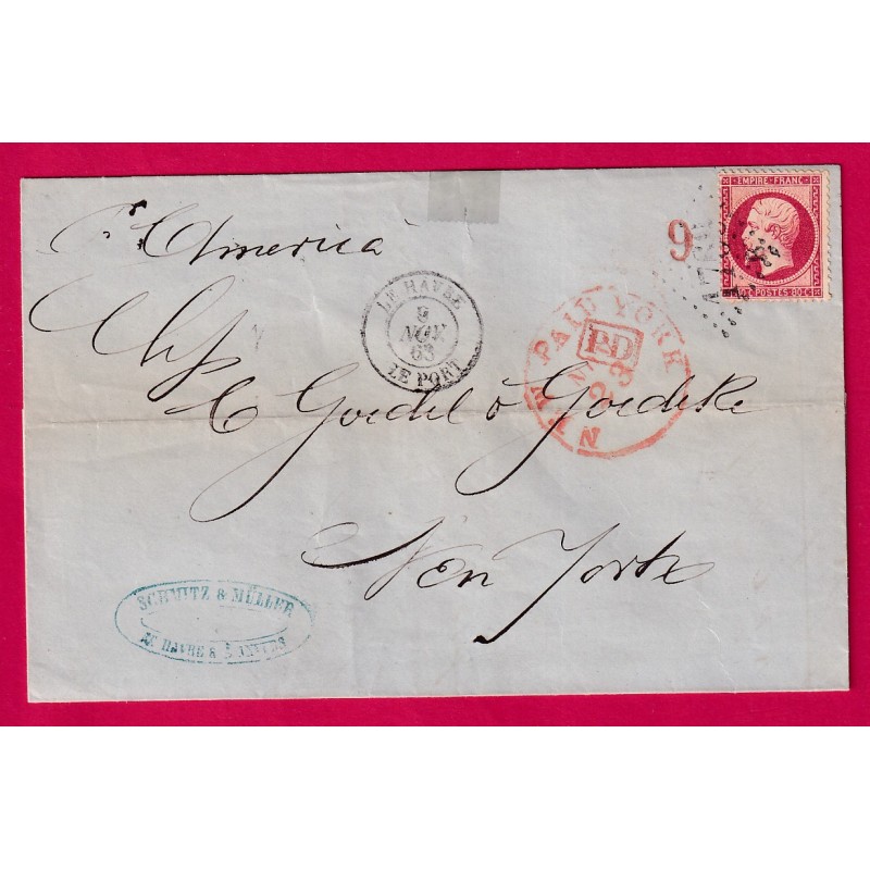 N°24 GC 1769B LE HAVRE LE PORT SEINE INFERIEURE NEW YORK  USA 1863
