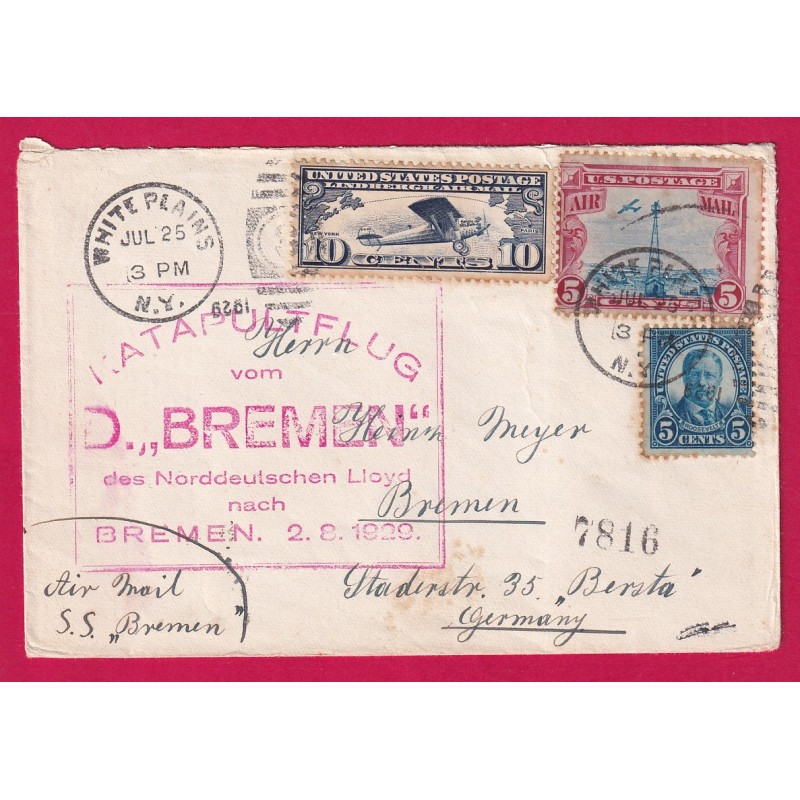 KATAPULT FLUG CATAPULTE SS BREMEN 1929 WHITE PLAINS NEW YORK USA POUR BREMEN ALLEMAGNE