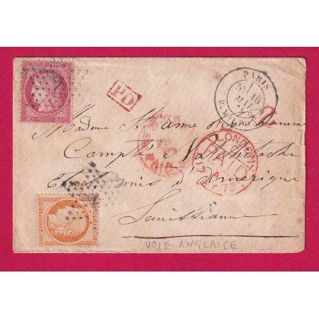 N°38 57 PARIS ETOILE 4 R MILTON 1873 LOUISIANE USA VOIE ANGLAISE ETATS UNIS AMERIQUE