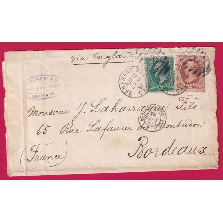 ETATS UNIS USA N°40 41 SAN FRANCISCO CALIFORNIA 1881 BORDEAUX GIRONDE