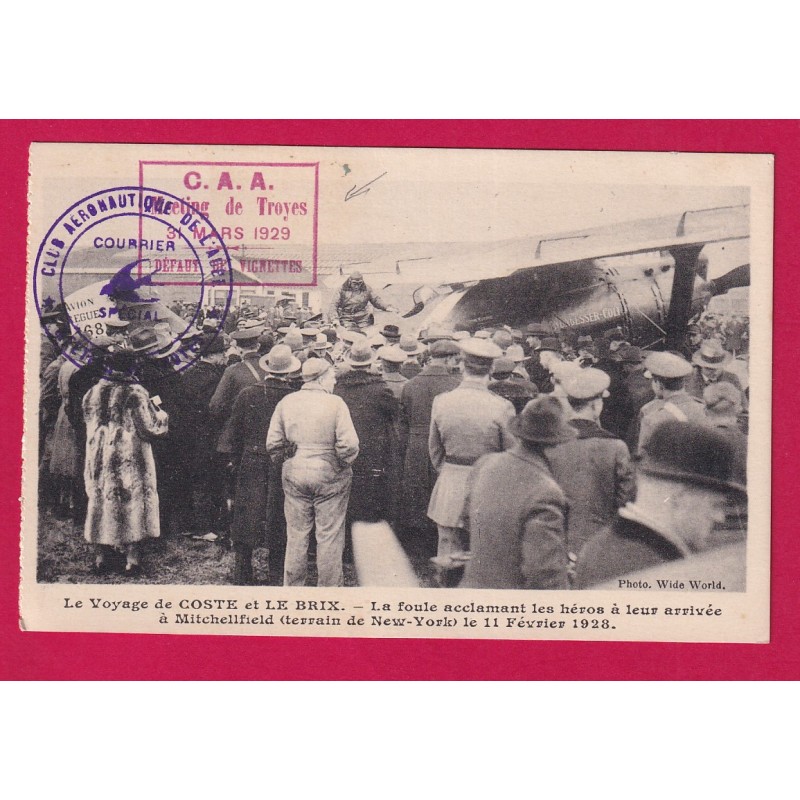 MEETING DE TROYES 1929 COURRIER SPECIAL COSTE ET LE BRIX CARTE POSTALE